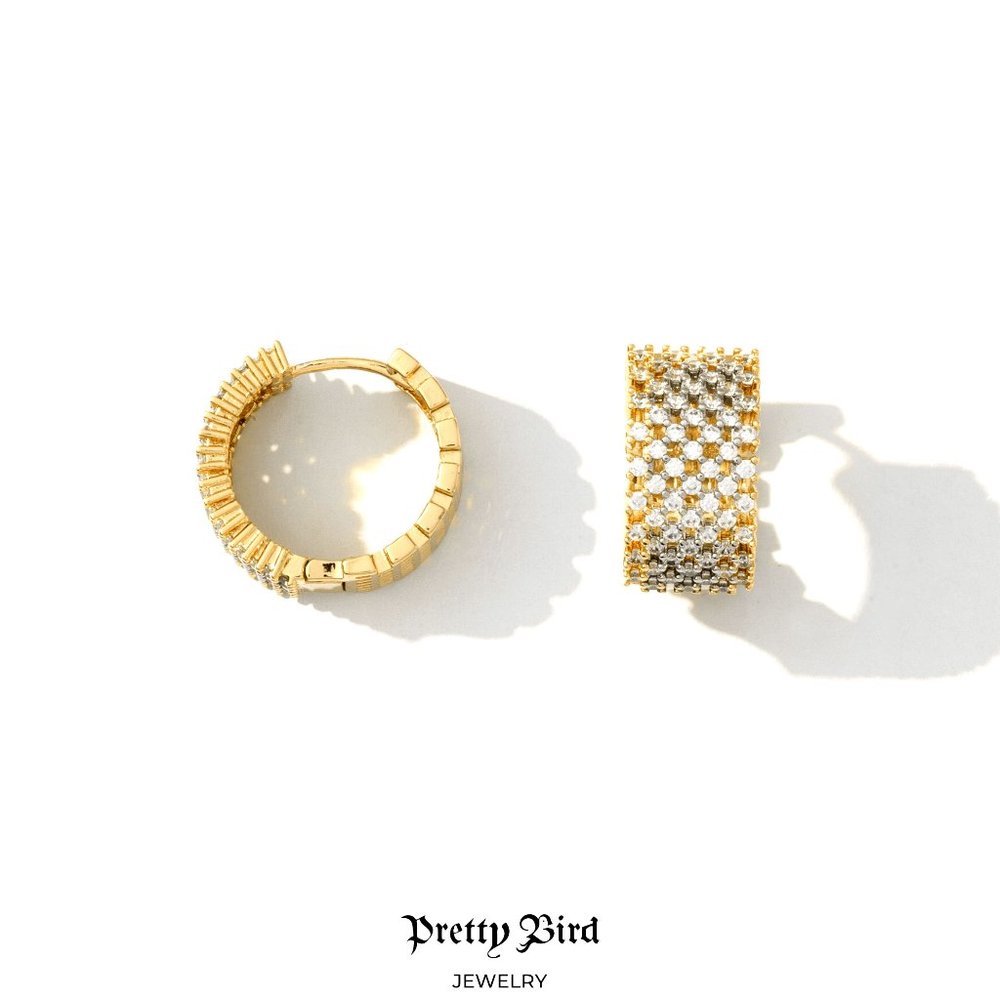 18K Rose Gold Plated Crystal Mesh Huggie Earrings - Picture 1 of 1